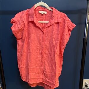 LOFT Women's Pink Button-Up Top
